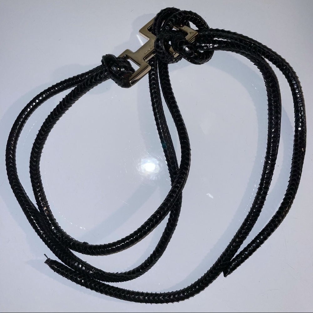 Gucci Black Python Snake Leather Gold Tie Belt